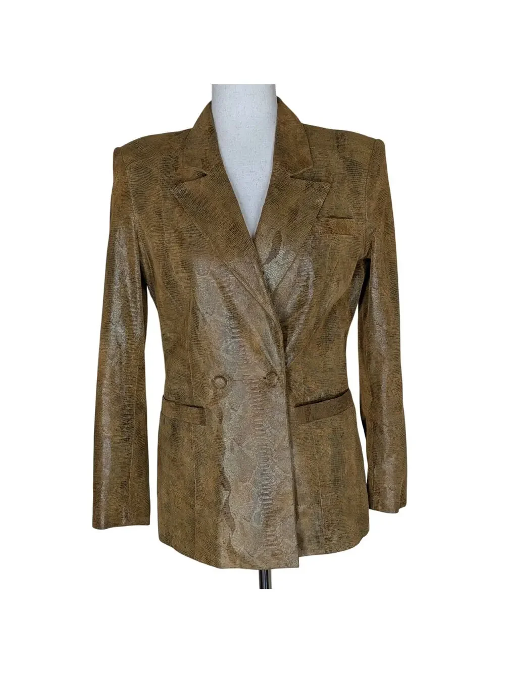 Vintage Caché Suede Tan Leather Snakeskin Jacket Blazer Lined Size 4 Western